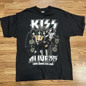 KISS Alive 35 Living Legends 1973-2009 Tour Black Graphic TShirt XL Rock Band